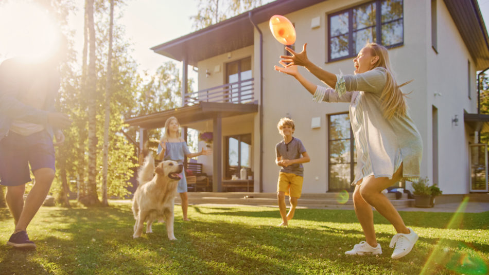 Beautiful Family of Four Play Catch Toy Ball