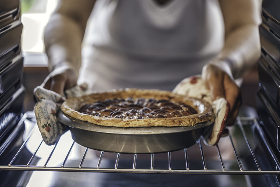 Baking Pecan Pie in The Oven for Holidays