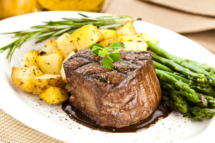 Filet Mignon Served with Potatoes and Asparagus